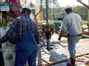 Image of workers resume lowering the kelly bushing