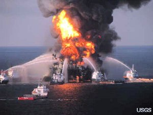 offshore rig on fire