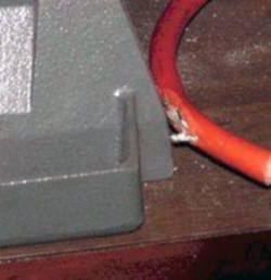 Defect in electrical cord missing insulation