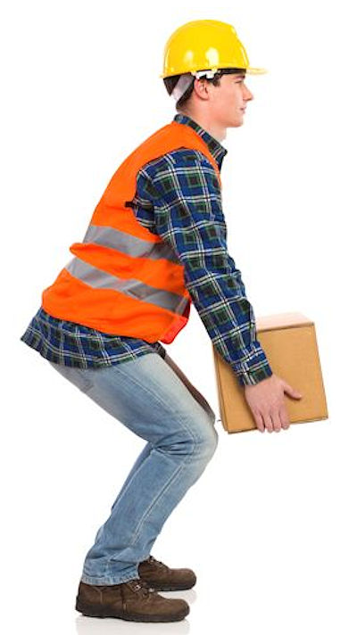 Image of worker properly lifting box using the knees